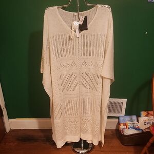 Alice + Olivia - Ivory/Off-White - Willard Pointelle V-Neck Poncho - M/L